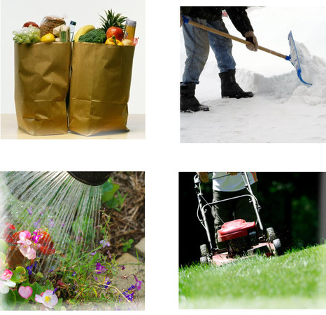 Groceries, Snow-shovelling, watering plants, mowing the lawn
